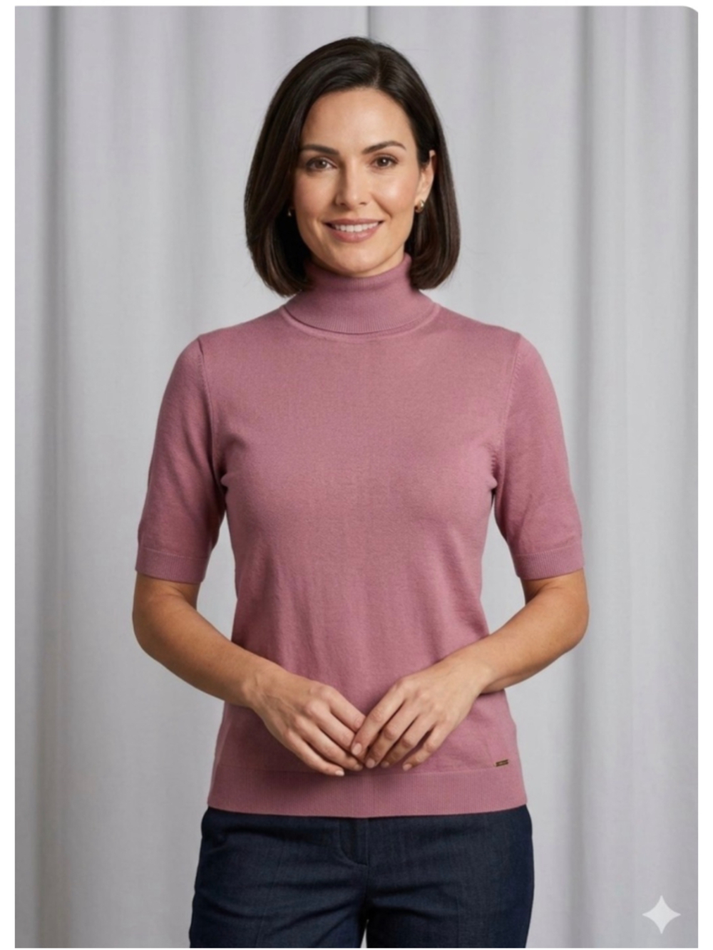 Anne Klein Mauve Pink Short Sleeve Turtleneck Knit Sweater Women's Size M 2090